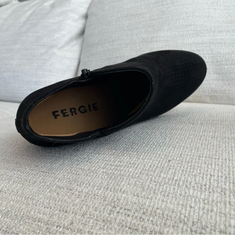 Fergie Black Ankle Booties with Wooden Heel and Zipper - Picture 4 of 12